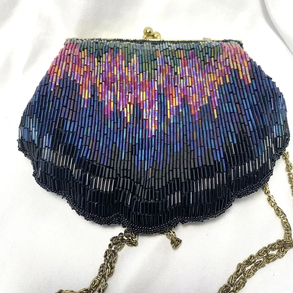 Regale Ltd. Women's Multicolor Beaded Purse Crossbody Clutch Hand Made Vintage